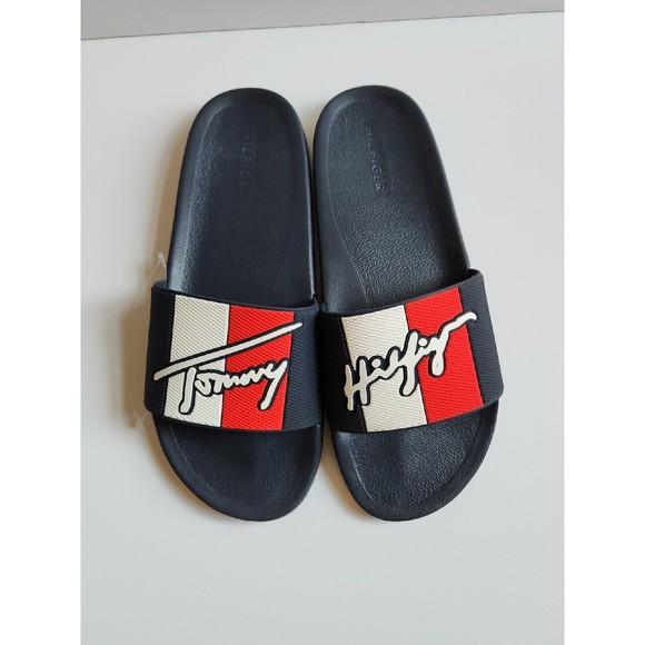 Tommy Hilfiger Tmerlay-C Slide Sandals Mens 10 Blue Red White Logo NEW main image 4